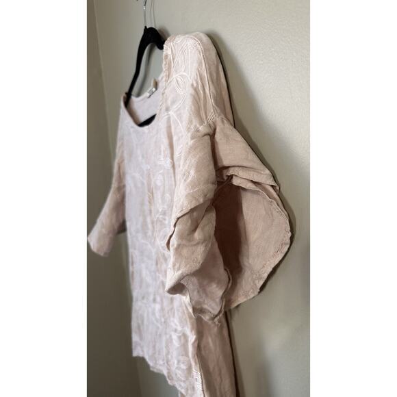 Valentina Naldi Beige Blouse Made Italy Ruffle Sleeve Floral Embroidered Small - Picture 6 of 16